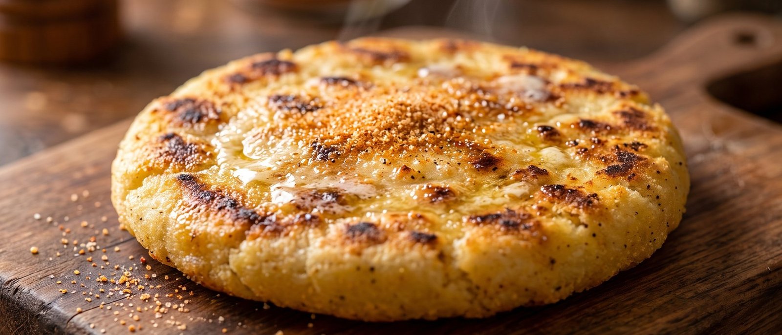 Arepa dorada con Sal Así encima